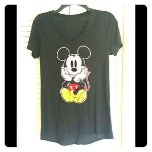 Mickey Mouse V-Neck Tee, Women’s Small, Black